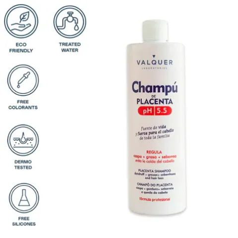Valquer Placenta Shampoo Antiqueda, Anticaspa E Oleosidade